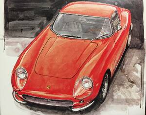 【正規品 絶版】Bowイラスト ポストカード フェラーリ275GTB カーマガジン Ferrari275GTB 絵葉書 旧車 絵