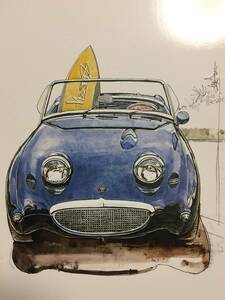 【正規品 絶版】Bowイラスト ポストカード オースチンヒーレー スプライト MK-1 カーマガジン Austin Healey Sprite MK-1 絵葉書 旧車 絵