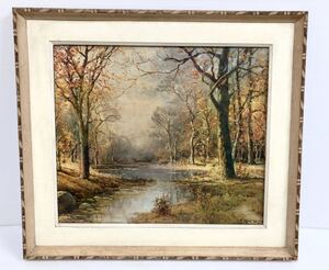 ◆Robert Wood／October Morn 10月の朝◆油彩複製画 額縁入り 額寸 幅67.5cm×高さ60cm×厚み5cm 風景画