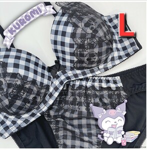  new goods black mi black L chiffon bla& shorts set bra pants race Sanrio girls teens silver chewing gum check non wire 