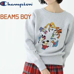 【超希少品】 BEAMS BOY ビームスボーイ　Champion チャンピオン　Disney ディズニー　スウェット　リバースウィーブ　裏起毛　グレー　S