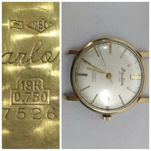 k18 750刻印　造幣局ホールマーク　parlon腕時計【ジャンク】手巻き