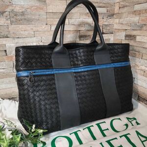 1円【現行品！ 幻の逸品】BOTTEGA VENETA ボッテガヴェネタ ビジネスバッグ トートバッグ レザー イントレチャート ブラック 黒 保存袋付