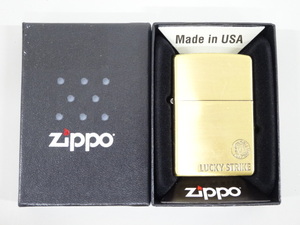 2004年製 ZIPPO ジッポ BRASS LUCKEY STRIKE ラッキーストライク ブラス インディアン ゴールド 金 オイル ライター USA 2面加工