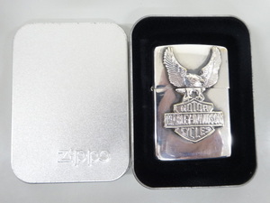 1994年製 ZIPPO ジッポ HERLEY DAVIDSON ハーレーダビッドソン MOTOR CYCLES 立体 メタル貼り シルバー 銀 オイル ライター USA