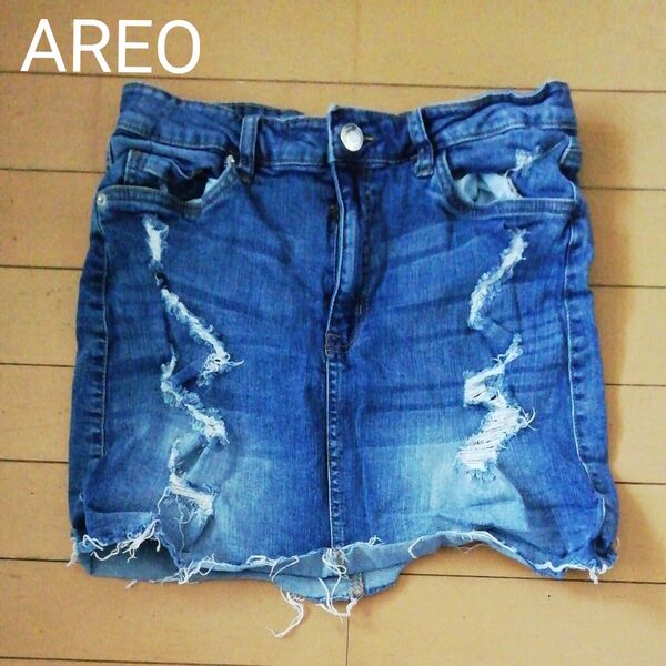 AERO デニム ミニスカート　ストレッチ　ダメージ加工　Mサイズ　729