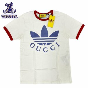 ▼大幅値下げ★GUCCI×adidas　グッチｘアディダス　コットンジャージー　Tシャツ　メンズ　白赤青　#XS　コラボ　中古AB【辻屋質店A1818】