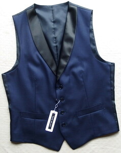 ■新品 RARE BLACK ショール襟ジレベスト 青紺/織柄千鳥格子 S ① /2401