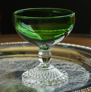  beautiful goods! Fire King forest green Bubble champagne cocktail glass sake antique Vintage 