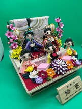 樹脂粘土　ハンドメイド〜ひな祭り　桃の花　菜の花　つまみ細工　LEDライト点灯 雛人形 _画像3