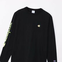 champion チャンピオン 左袖 champion プリント Tシャツ ロングスリーブ コットン USA 長袖 黒 L C3-Z413 メンズ レディース_画像4