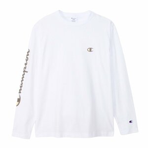 champion チャンピオン 左袖 champion プリント Tシャツ ロングスリーブ コットン USA 長袖 白 M C3-Z413 メンズ レディース