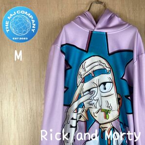 セール　USA古着 Rick and Morty アメリカ　人気アニメ　プリントプルオーバーパーカー　USA Mサイズ 可愛い