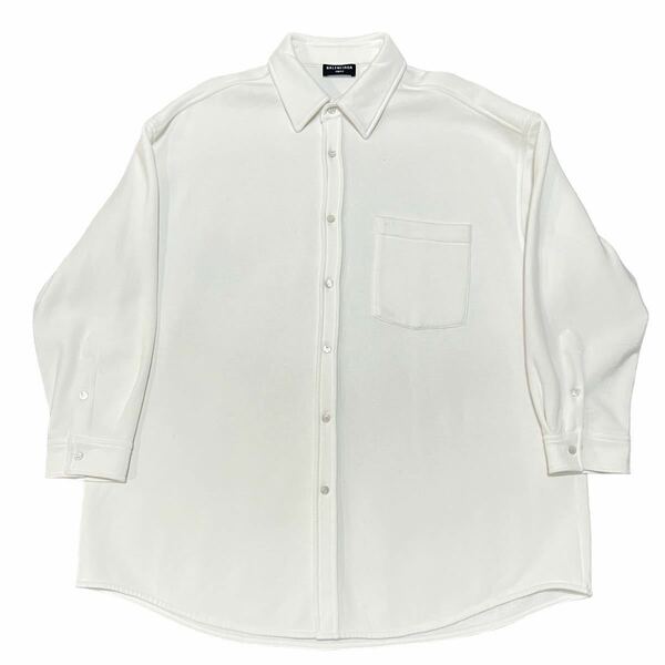 BALENCIAGA 2021AW Black Overized Shirt 662582 TKVG4 バレンシアガ スウェットオーバーサイズシャツ シャツジャケット 刺繍ロゴ サイズXS