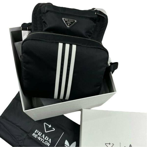 PRADA × adidas Re-Nylon バックパック リュックサック ナイロン サフィアーノレザー ブラック ホワイト フード付き　プラダ 