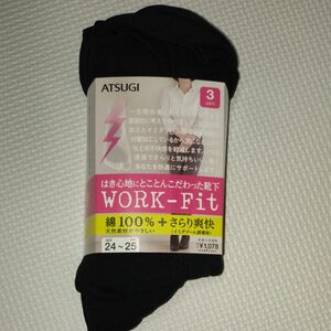 ATSUGI(アツギ) WORK Fit 婦人リブソックス 防カビ 綿100% 3足組 LB40083 ブラック 24~25cm