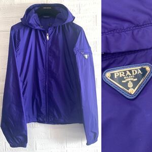 ☆美品 プラダ PRADA SPORT 三角ロゴプレート ナイロン パーカー ブルゾン ジャケット ジップアップ ブルー系 メンズ Mウィンドブレーカー