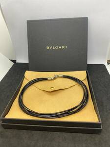 MS-5239 BVLGARI ブルガリ 5連 レザー コード チョーカー ネックレス 革紐 ブラック 黒 シルバー金具 革スレ有