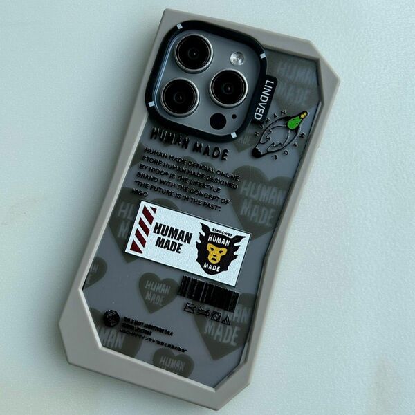 iPhone 15Pro ケースカバー サル 背面クリア 側面グレイ HUMANMADE ヒューマンメイド 