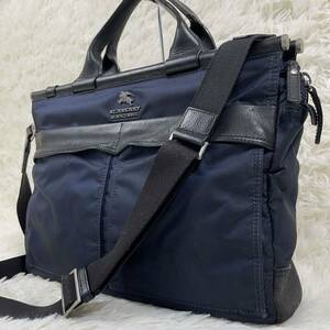 1円〜 希少 BURBERRY BLACK LABEL ビジネスバッグ ブリーフケース 2way ホース金具 レザー PC/A4◎ 通勤 バーバリーブルーレーベル ダレス