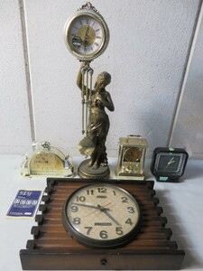 N②12　シチズン　5点　置時計　インテリア雑貨　時計　クオーツ　アナログ時計　アンティーク雑貨　citizen　ブロンズ像　新平和の女神