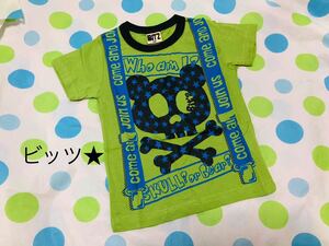 格安　新品★100 BIT'Z☆可愛い 半袖 Tシャツ☆綿100％ ビッツ だまし絵 サスペンダー 緑