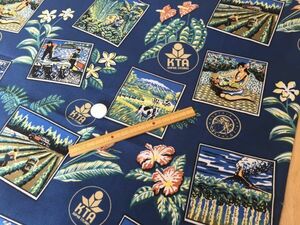 UC-86 布時間◆ USA「HAWAII PRINT」105㎝ × 75㎝　パネル柄 ぼかし 紺系 ハワイ アロハ