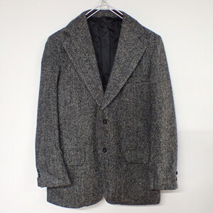 KM-3876【ジャケット】70’s SEARS/シアーズ★Harris Tweed/ハリスツイード★39★グレー系★背抜き センターベント 2釦★アメリカ USA古着