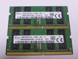 メモリ ノートパソコン用 1.20V SK hynix DDR4-2400 PC4-19200 16GBx2枚 合計32GB 起動確認済みです①