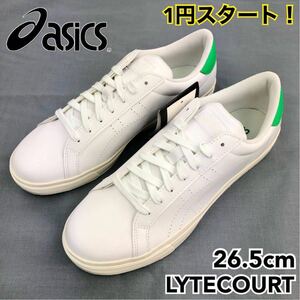 【1円スタート】訳ありasics アシックス LYTECOURT ライトコート メンズ 26.5cm スニーカー 靴 ホワイト グリーン 新品 箱付き