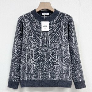 最高峰ヨーロッパ製※定価5万◆ブルガリア発※RISELIN セーター 上質ミンク/カシミヤ混 ふわふわ 防寒 ソフト 暖かい 丸首 総柄 上品 L/48