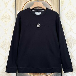 一枚限定EU製＆定価5万◆UABONI*Paris*トレーナー*ユアボニ*パリ発◆豪華シルク/コットン混 長袖 シンプル 英字柄 トレンド 日常着 L/48