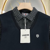 高級EU製＆定価5万◆UABONI*Paris*長袖ポロシャツ*ユアボニ*パリ発◆上質 暖かい 裏起毛 ソフト 切替 レトロ 定番 通勤 ビジネス XL/50_画像3