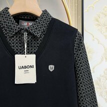 高級EU製＆定価5万◆UABONI*Paris*長袖ポロシャツ*ユアボニ*パリ発◆上質 暖かい 裏起毛 ソフト 切替 レトロ 定番 通勤 ビジネス XL/50_画像8