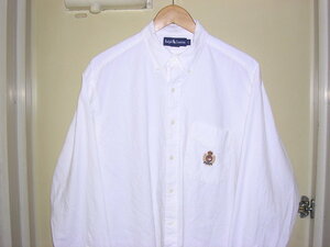 90s ラルフローレン Ralph Lauren 長袖B.Dシャツ L 白 vintage old ホワイト