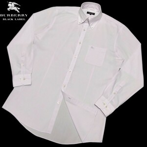 バーバリーブラックレーベル■シャドーストライプ ホース刺繍 サイズ41(L相当) ライトパープル系 長袖BDシャツ BURBERRY BLACK LABEL