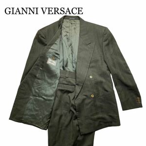 GIANNI VERSACE ジャンニ ヴェルサーチ　スーツ　セットアップ　パンツ　ジャケット　ストライプ　深緑　　50