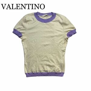 VALENTINO　ヴァレンティノ　半袖　トップス　クリーム色　パープル　ロゴ　M