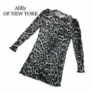 Alilly OF NEW YORK ブラウス 長袖シャツ 黒系 サイズ0 ヒョウ柄 