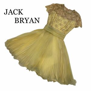 【1円〜】JACK BRYAN カラードレス ミニドレス イエロー ビジューデザイン ワンピース 膝丈 サイズ8