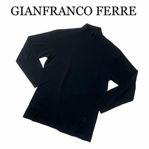 GIANFRANCO FERRE ジャンフランコフェレ 長袖 ロンT ハイネック 黒 サイズ48 刺繍 ワンポイント