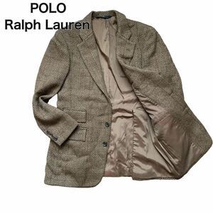 POLO Ralph Lauren ラルフローレン テーラードジャケット ヘリンボーン ブラウン ウール L 背抜き