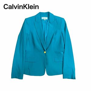 CalvinKlein ガルバンクライン テーラードジャケット エメラルドグリーン ティファニーブルー L 金ボタン 現行