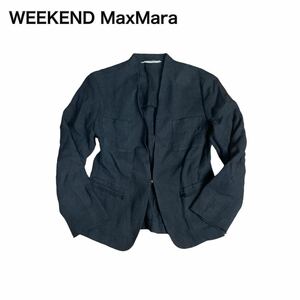 WEEKEND MaxMara ウィークエンドマックスマーラ テーラードジャケット 黒ブラック 麻ノーカラー 42 XL 大きいサイズ