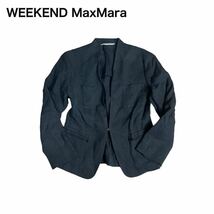 WEEKEND MaxMara ウィークエンドマックスマーラ テーラードジャケット 黒ブラック 麻ノーカラー 42 XL 大きいサイズ_画像1