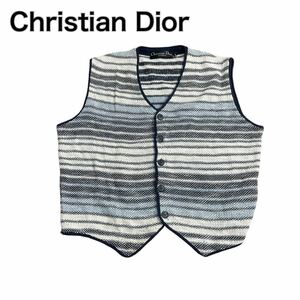 Christian Dior ディオール 綿 ニットベスト ジレ ボーダー 4 L 