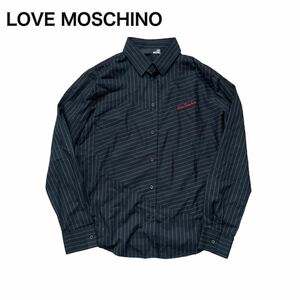 LOVE MOSCHINO ラブモスキーノ ストライプ長袖シャツ ブラック黒 44 XL 大きいサイズ