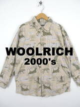 00s ウールリッチ ★ オオカミ シカ 鳥 総柄 長袖 コットンシャツ L ★ WOOLRICH 狼 鹿 アニマル柄 アメリカ USA 古着 アウトドア メンズ_画像1