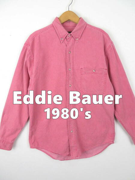 80s 90s エディーバウアー ★ 黒タグ コットンツイル 完全無地 長袖シャツ M ★ Eddie Bauer アメリカ USA 古着 アウトドア ビンテージ