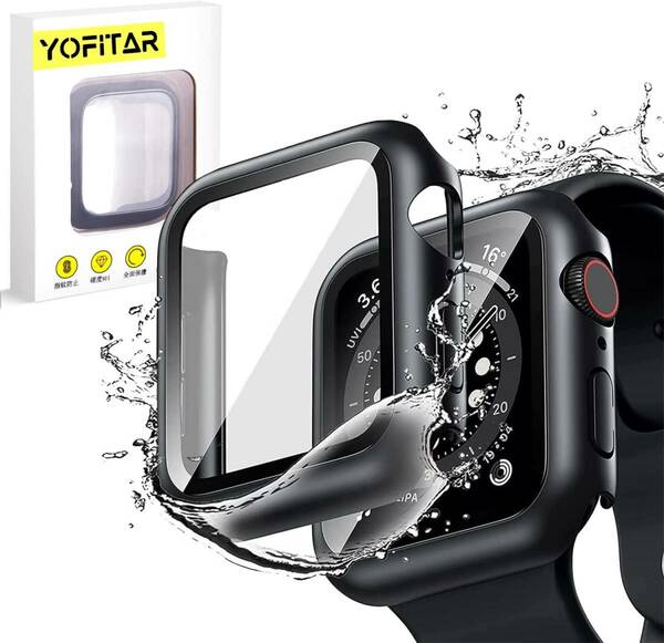 YOFITAR for Apple Watch 用 防水ケース series3/2/1 アップルウォッチ保護カバー ガラスフィルム 一体型 PC素材 （ブラック，44mm） I93